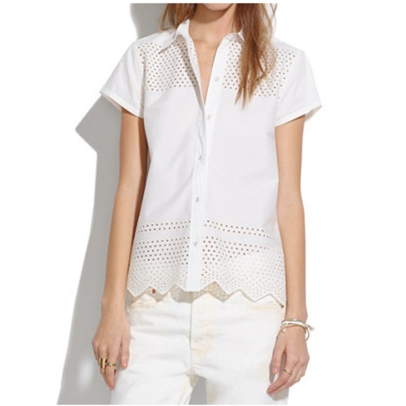 Madewell White Eyelet Cotton Button-Down Blouse – Size Medium - Picture 1 of 8